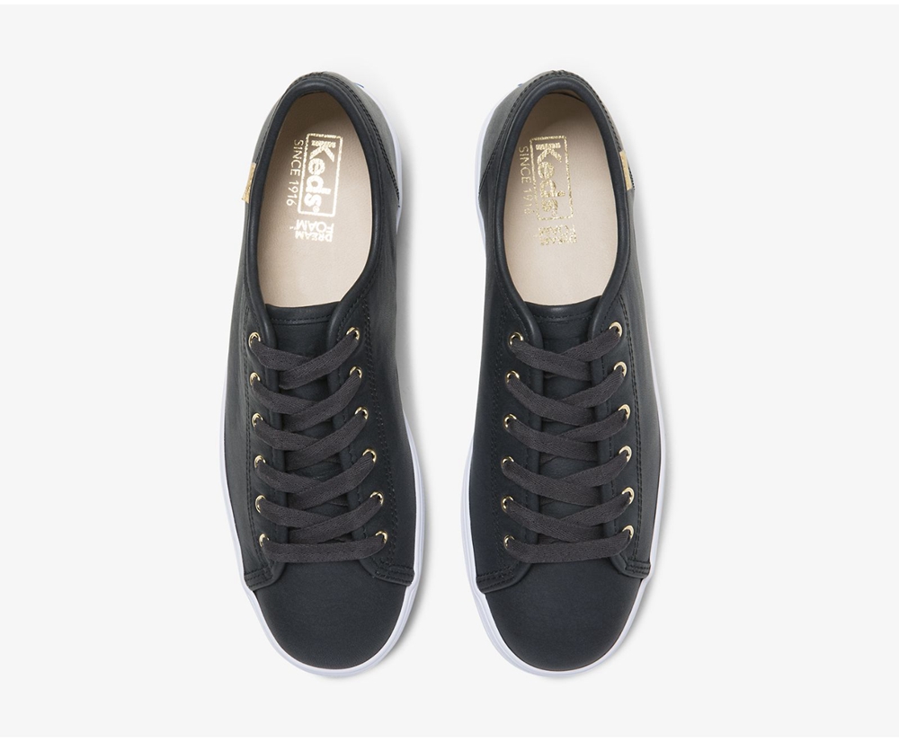 Tenis Keds Mujer Negros - Triple Kick Luxe Cuero - 1635-RWUNV